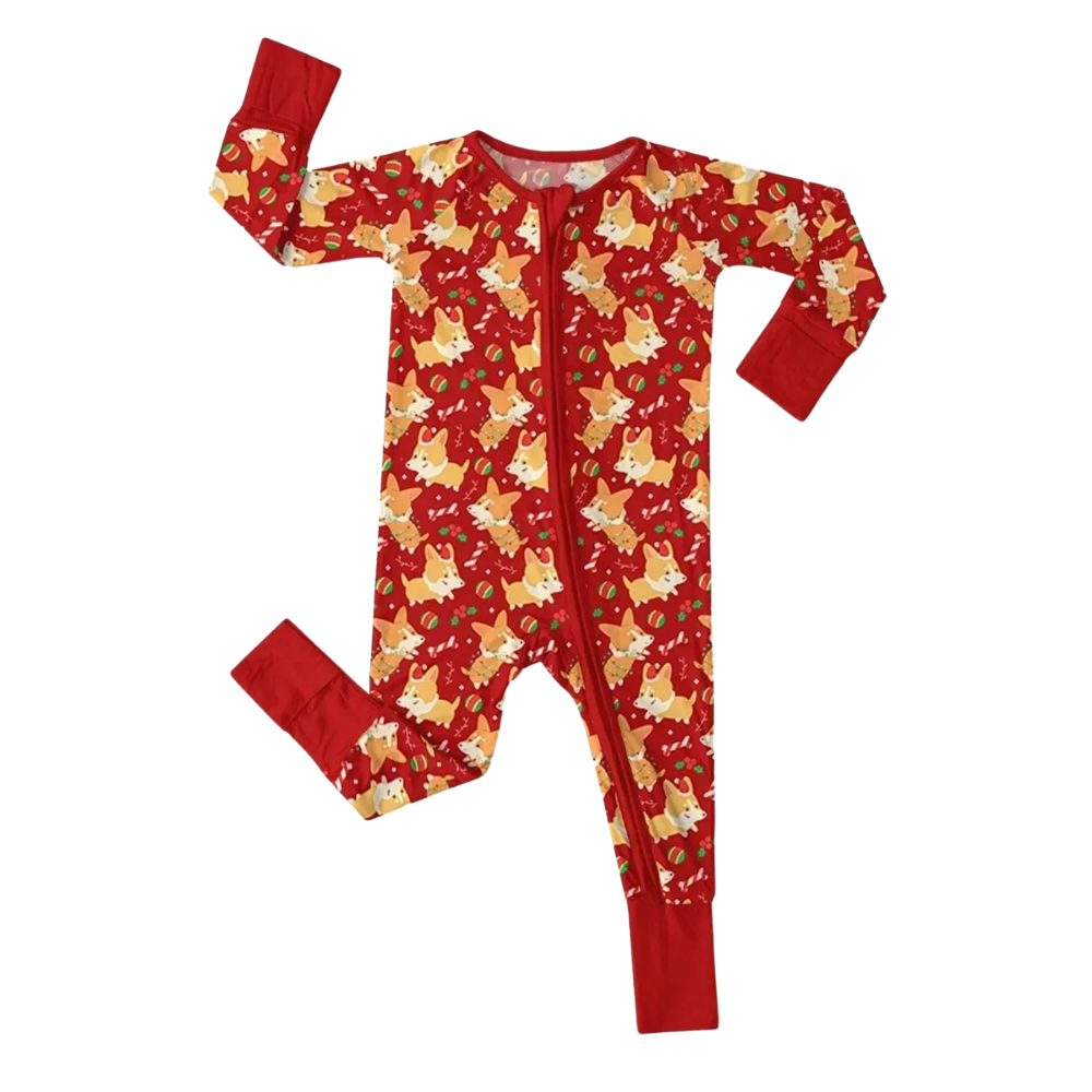 Corgi Christmas Red Baby Romper Convertible Zippy, Corgi Dog Lover Baby Convertible Romper BB0914