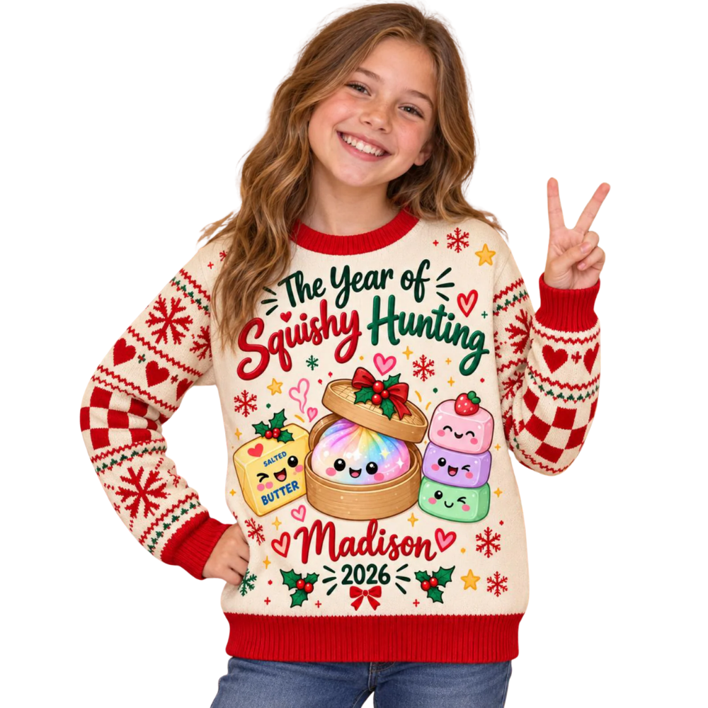 The Year Of Squishy Hunting Custom Name Christmas Ugly 3D Sweatshirt, Custom Squishy Lover Christmas Sweater 2D1293
