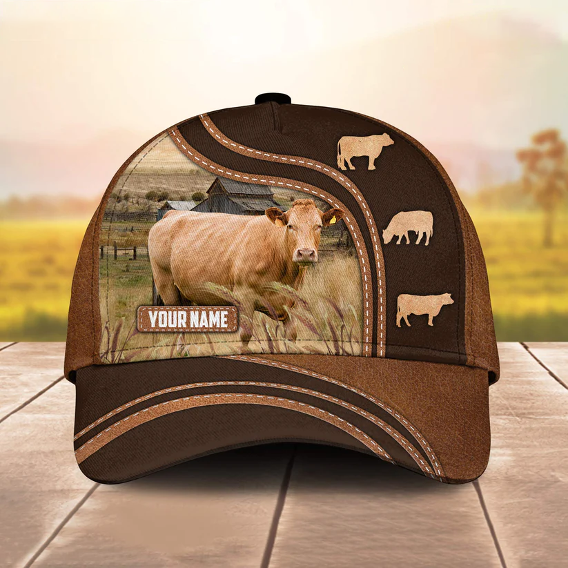 Limousin Leather Brown Pattern Customized Name Cap CA0121