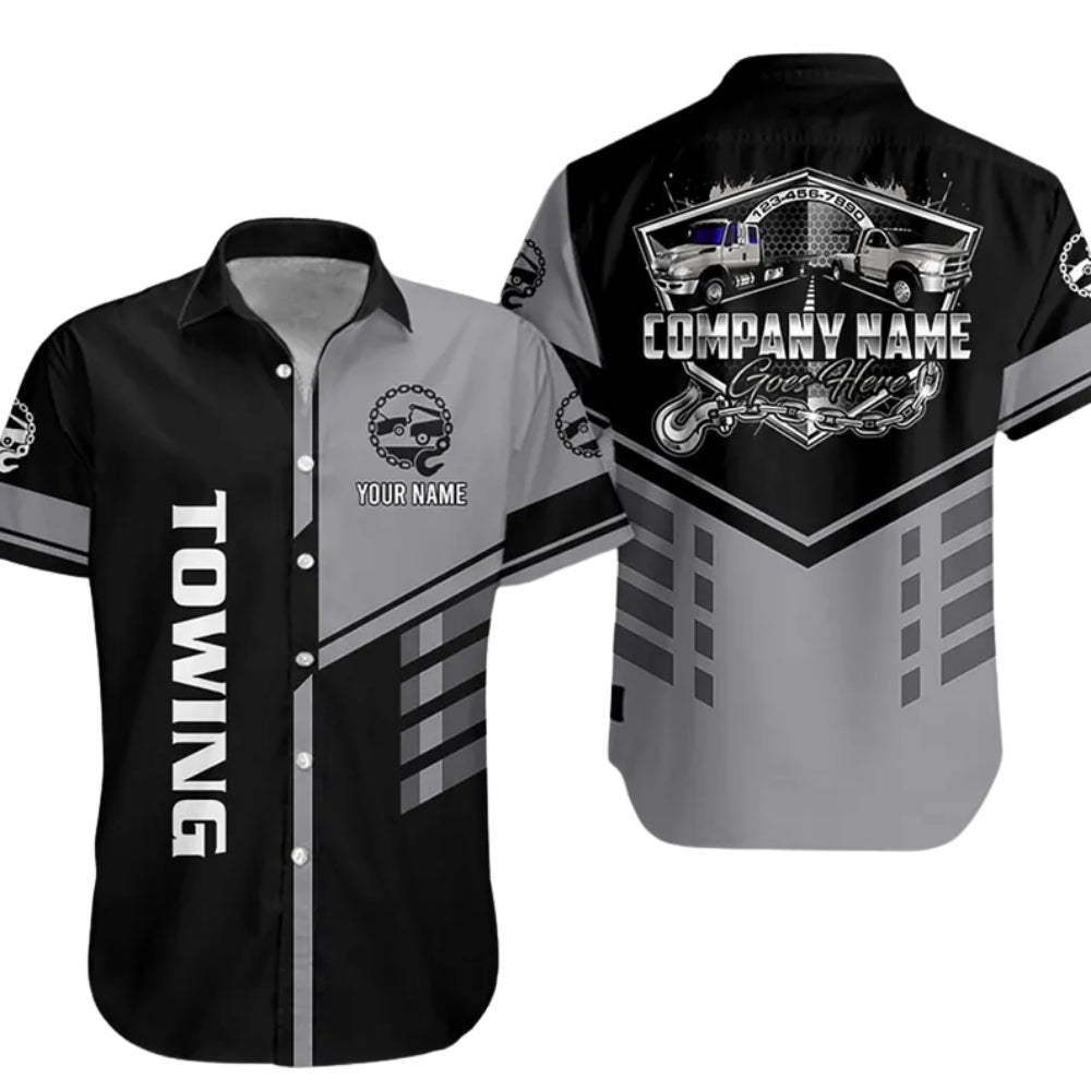 Custom Towing Truck Workwear Hawaiian Shirts For Men, Personalized Tow Mechanic Uniform Shirts HE0184