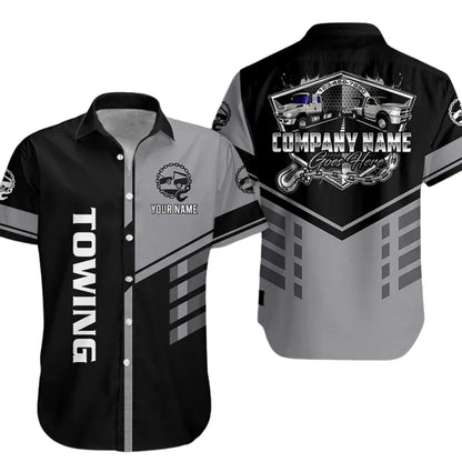 Custom Towing Truck Workwear Hawaiian Shirts For Men, Personalized Tow Mechanic Uniform Shirts HE0184