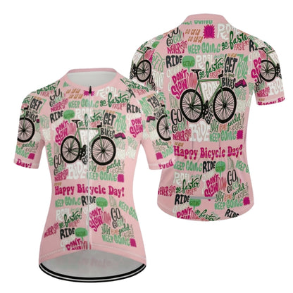 Happy Bicycle Day Don't Slow Womens Pink Cycling Short Sleeve Jersey, Funny Cycle Jersey For Womens CE0017