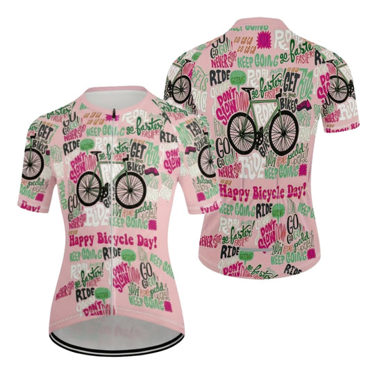 Happy Bicycle Day Don't Slow Womens Pink Cycling Short Sleeve Jersey, Funny Cycle Jersey For Womens CE0017