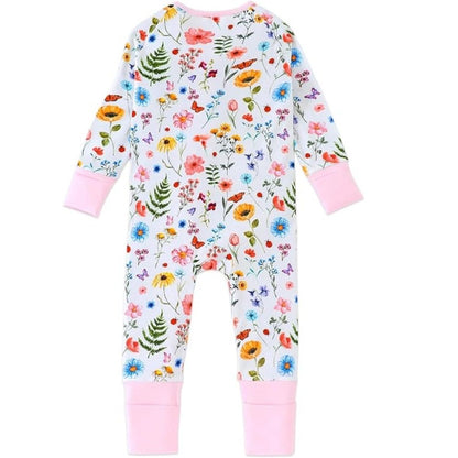 Butterflies Flowers Baby Pink Convertible Zippy Romper, Floral Baby Convertible Romper BB0386