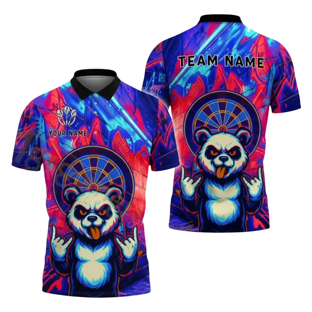 Custom Funny Panda Graffiti Dart Polo Shirt Mens, Custom Panda Darts Team Shirts DZ0067