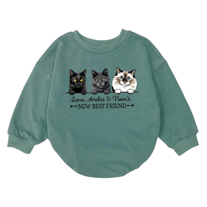 Custom Cat Name New Best Friend Baby Romper Sweatshirt, Personalized Cat Lover Baby Romper Sweatshirt BB0147