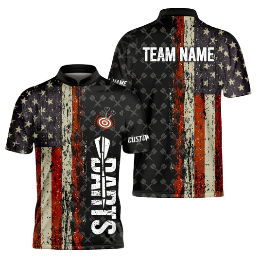 Custom American Flag Grunge Men's Dart Jersey, Custom Patriotic Darts Team Shirts DZ0089