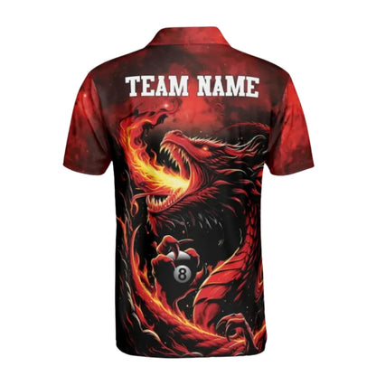 Custom Flame Dragon 8 Ball Billiard Men's Polo Shirts, Custom Dragon Team Billiard Shirts BIE0038