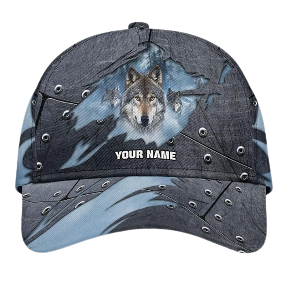 Personalized Wolf 3D Baseball Cap, Custom Name Wolf Caps Hats CP0215