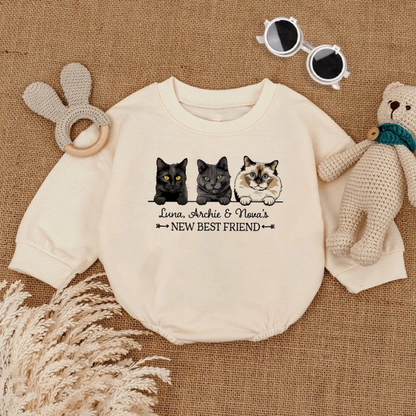 Custom Cat Name New Best Friend Baby Romper Sweatshirt, Personalized Cat Lover Baby Romper Sweatshirt BB0147