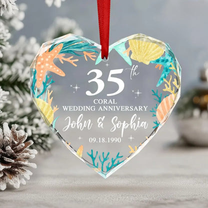 Custom 35th Coral Wedding Anniversary Glass Ornament, Custom 35th Anniversary Ornament WD0016