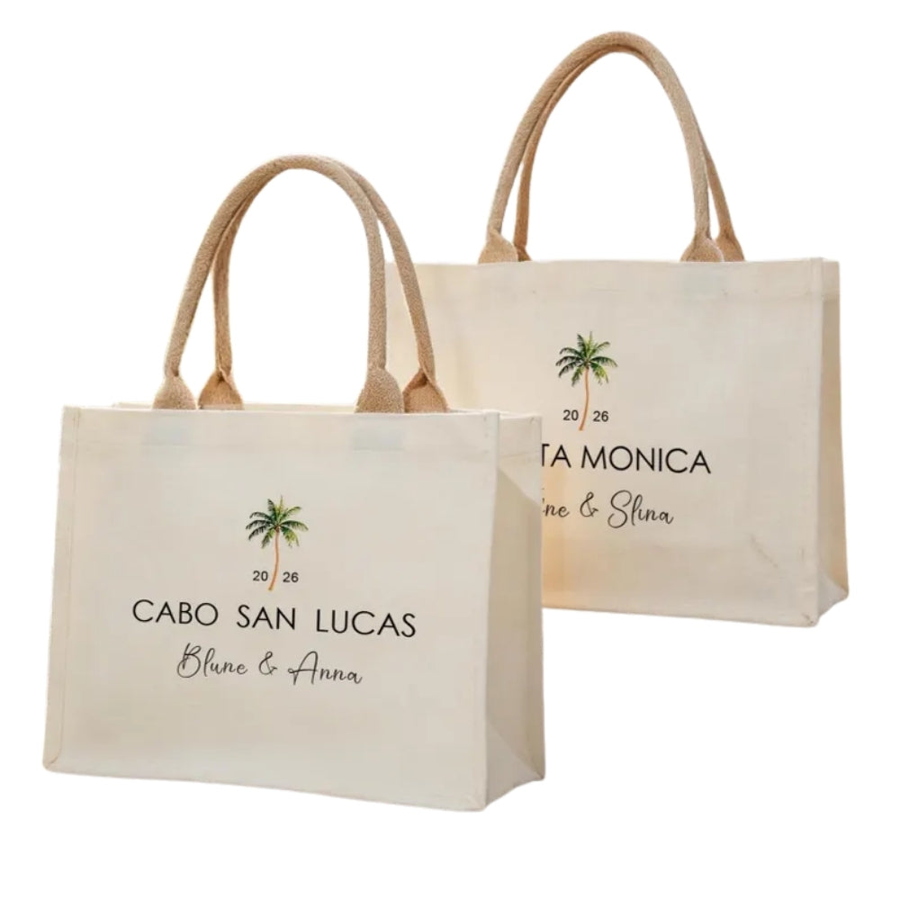 Custom Palm Tree Destination Wedding Welcome Tote Bags For Bridesmaid, Custom Destination Wedding Bags WD0168