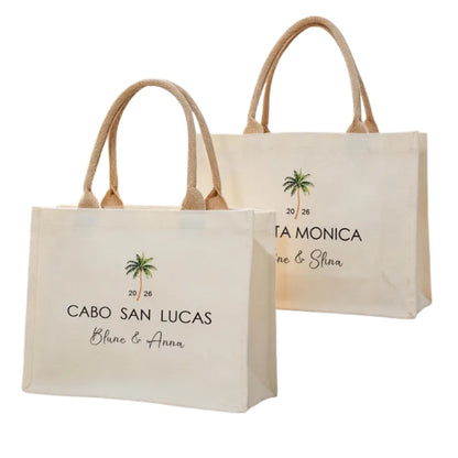 Custom Palm Tree Destination Wedding Welcome Tote Bags For Bridesmaid, Custom Destination Wedding Bags WD0168