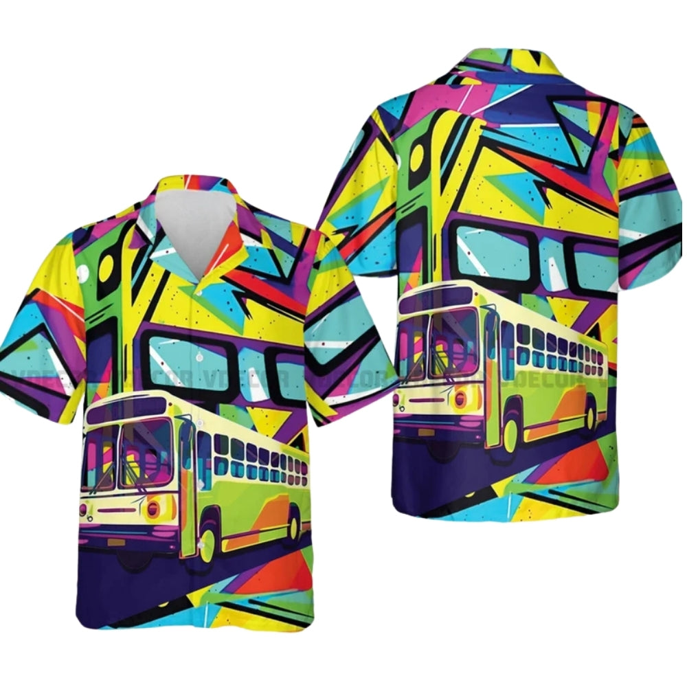 School Bus Multicolor Hawaiian Shirt For Men, School Bus Hawaiian Shirts For Driver HE0515