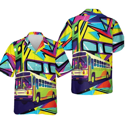 School Bus Multicolor Hawaiian Shirt For Men, School Bus Hawaiian Shirts For Driver HE0515