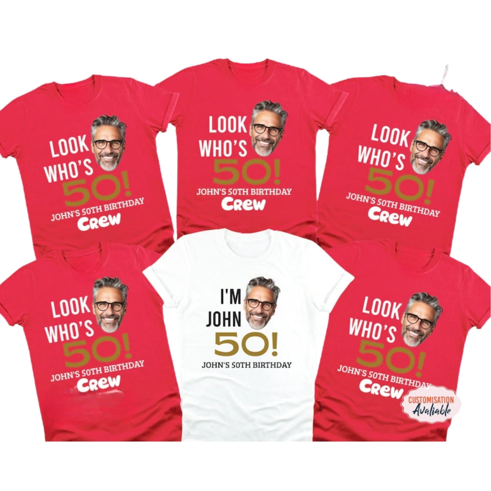 Custom Face 50th Birthday Matching T Shirts, Custom Photo Birthday Party Matching Shirts For Group ET0864