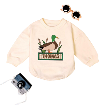 Custom Baby Name Mallard Duck Romper Sweatshirt, Custom Baby Romper Sweatshirt For Duck Lover BB0229