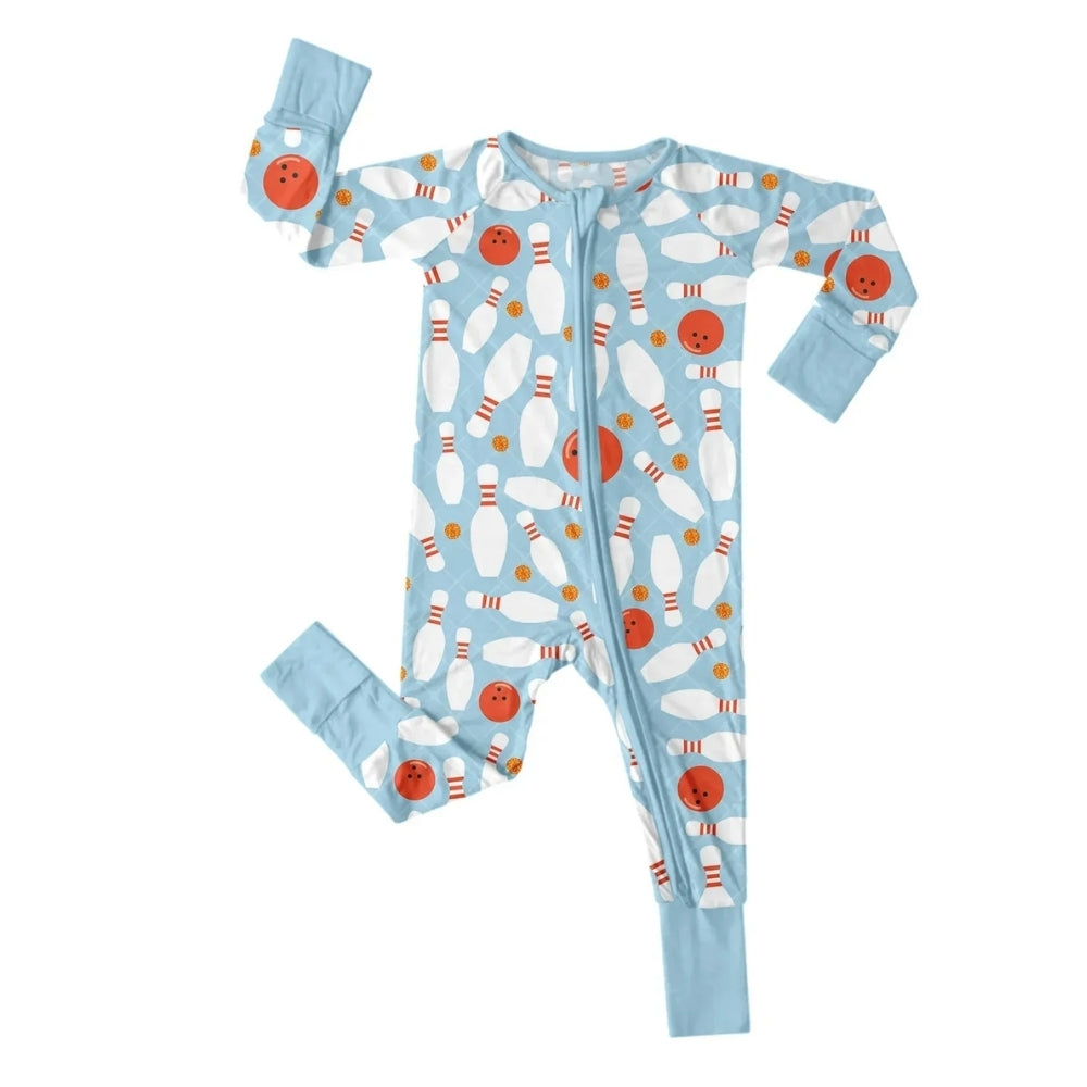 Bowling Pattern Baby Convertible Zipper Romper, Bowling Baby Romper Convertible BB0669