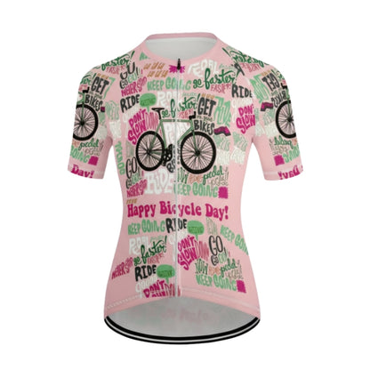 Happy Bicycle Day Don't Slow Womens Pink Cycling Short Sleeve Jersey, Funny Cycle Jersey For Womens CE0017