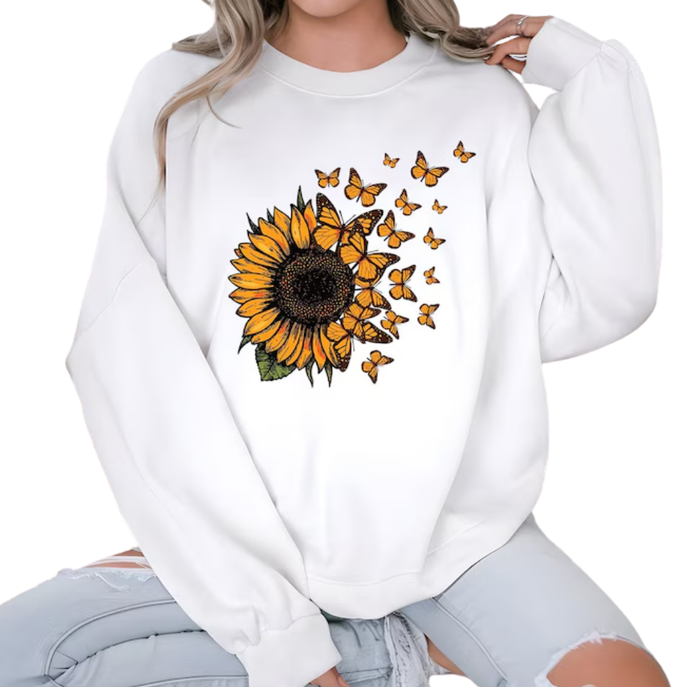 Sunflower And Butterfly Sweatshirt For Women, Sunflower Lover Sweatshirts 2D0896