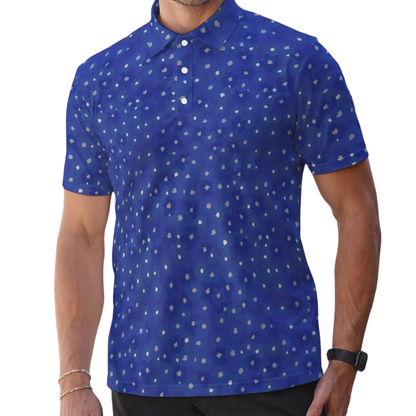 Matching Micro Flower Blue Couple Golf Polo Shirt, Floral Men And Women Matching Golf Shirts GE0480