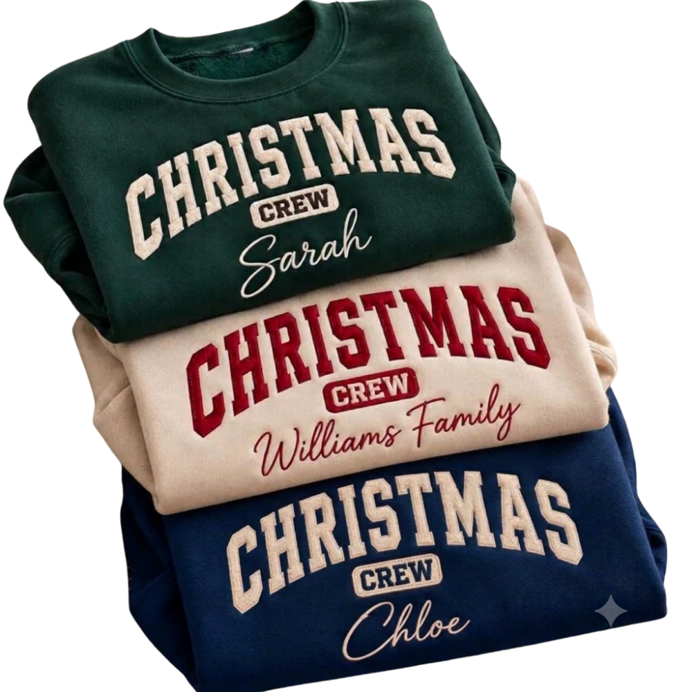 Personalized Christmas Crew Embroidered Sweatshirt With Name, Custom Christmas Sweatshirt Family 2D1298