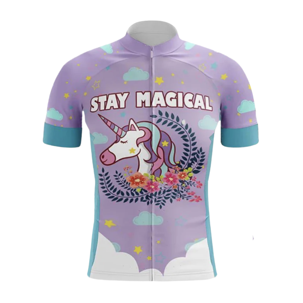 Stay Magical Unicorn Men's Purple  Cycling Short Sleeve Jersey, Unicorn Cycling Jersey CG0869