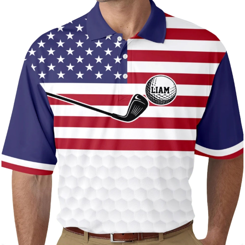 American Flag Custom Name Golf Polo Shirt For Men, Custom Patriotic Golf Shirts GZ0256