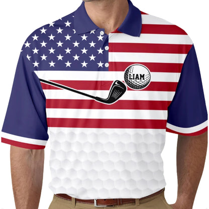 American Flag Custom Name Golf Polo Shirt For Men, Custom Patriotic Golf Shirts GZ0256