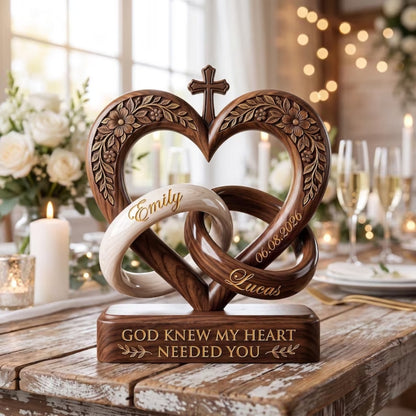 Custom Cross Heart Couple Wedding Wooden Plaque, Custom Christian Wedding Keepsake Wooden Block WD0785