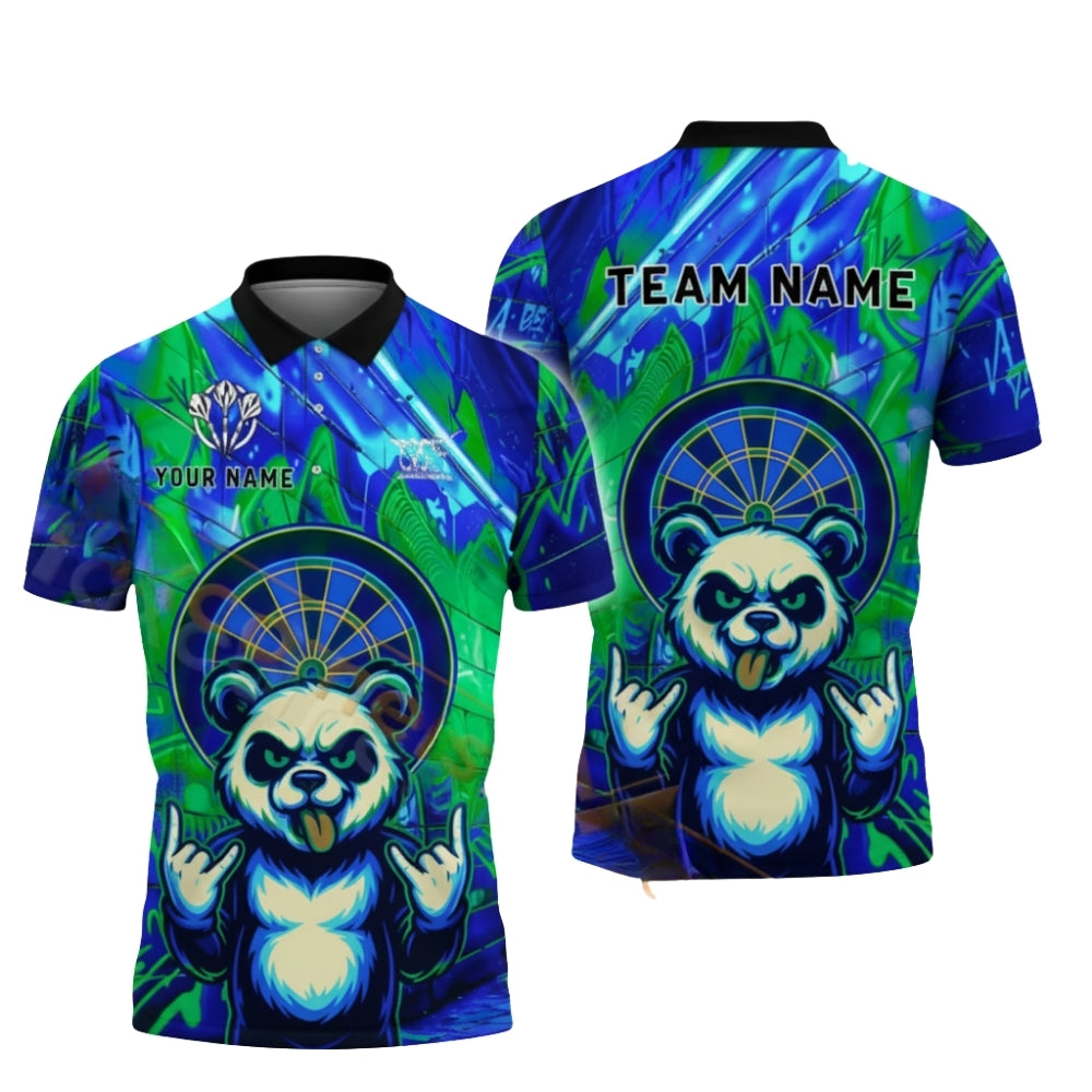 Custom Funny Panda Graffiti Dart Polo Shirt Mens, Custom Panda Darts Team Shirts DZ0067