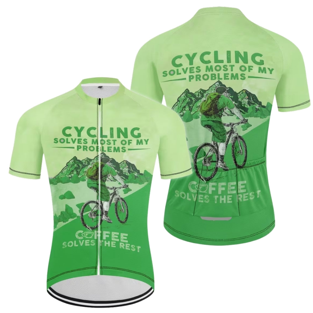 Cycling Solves Most Of My Problems Coffee Solves The Rest Men's Short Sleeve Cycling Jersey, Funny Coffee Cycling Jerseys For Mens CZ0083