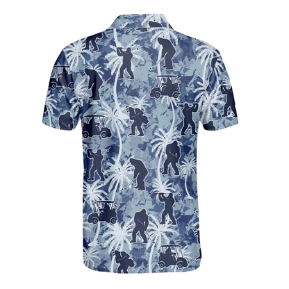 Tropical Bigfoot Golf Mens Polo Shirt Blue, Sasquatch Tropical Golf Shirts GZ0318