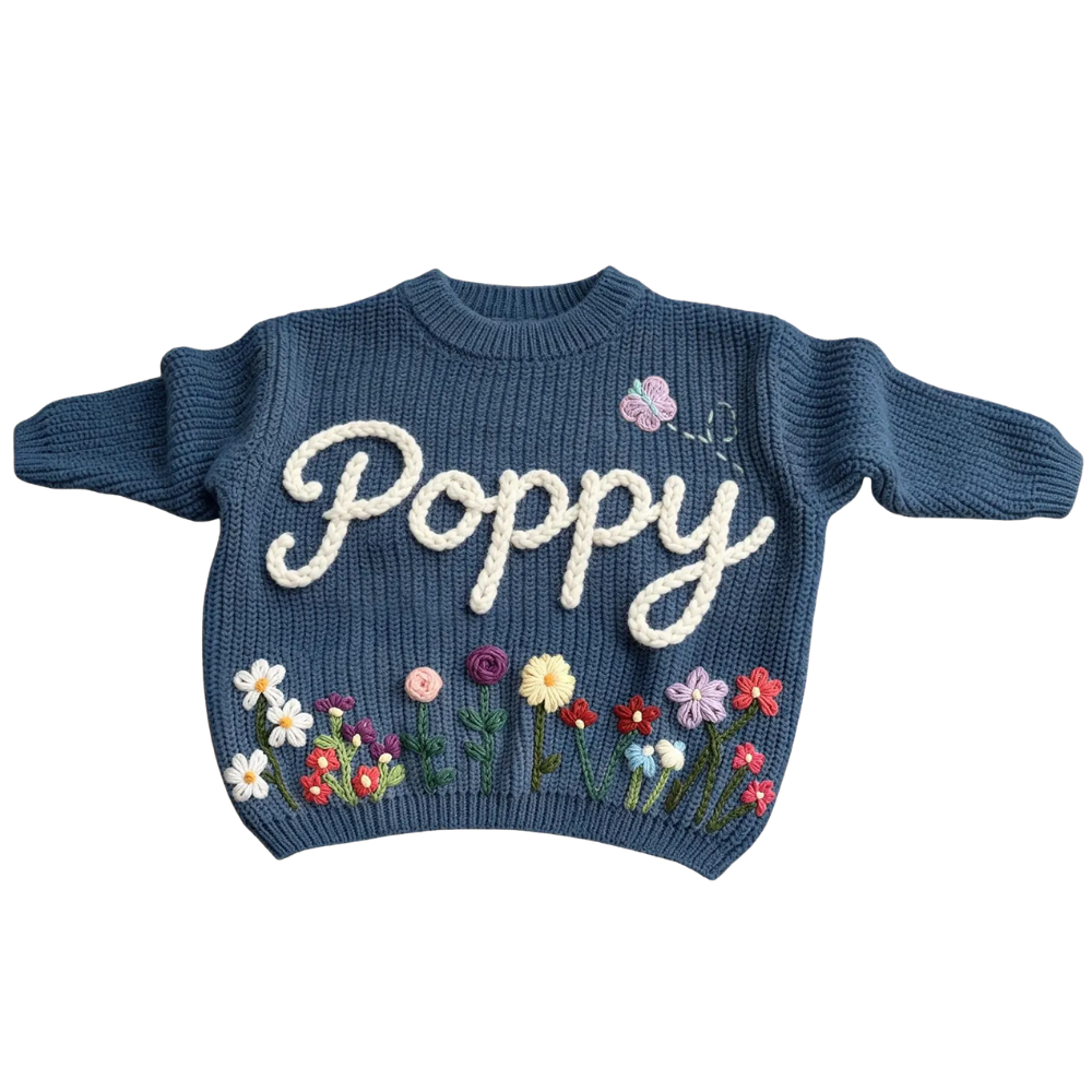 Custom Wildflower Baby Embroidered Knit Sweater, Custom Floral Baby Sweatshirt BB0798