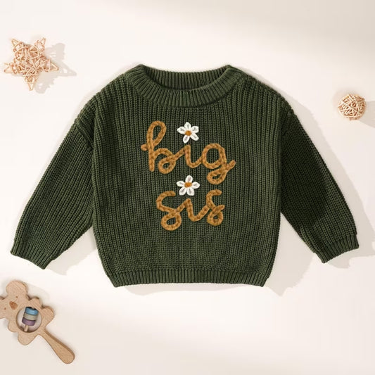 Big Sister Baby Embroidered Knit Sweater, Big Sister Baby Sweatshirt BB0763