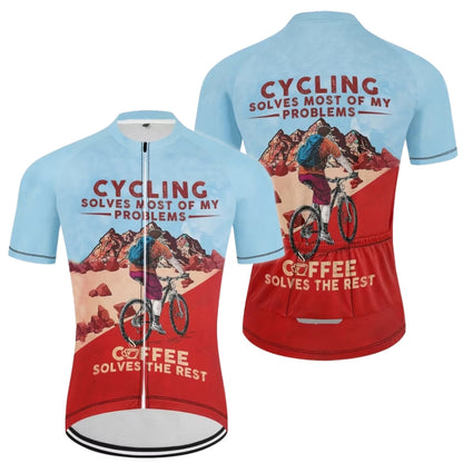 Cycling Solves Most Of My Problems Coffee Solves The Rest Men's Short Sleeve Cycling Jersey, Funny Coffee Cycling Jerseys For Mens CZ0083