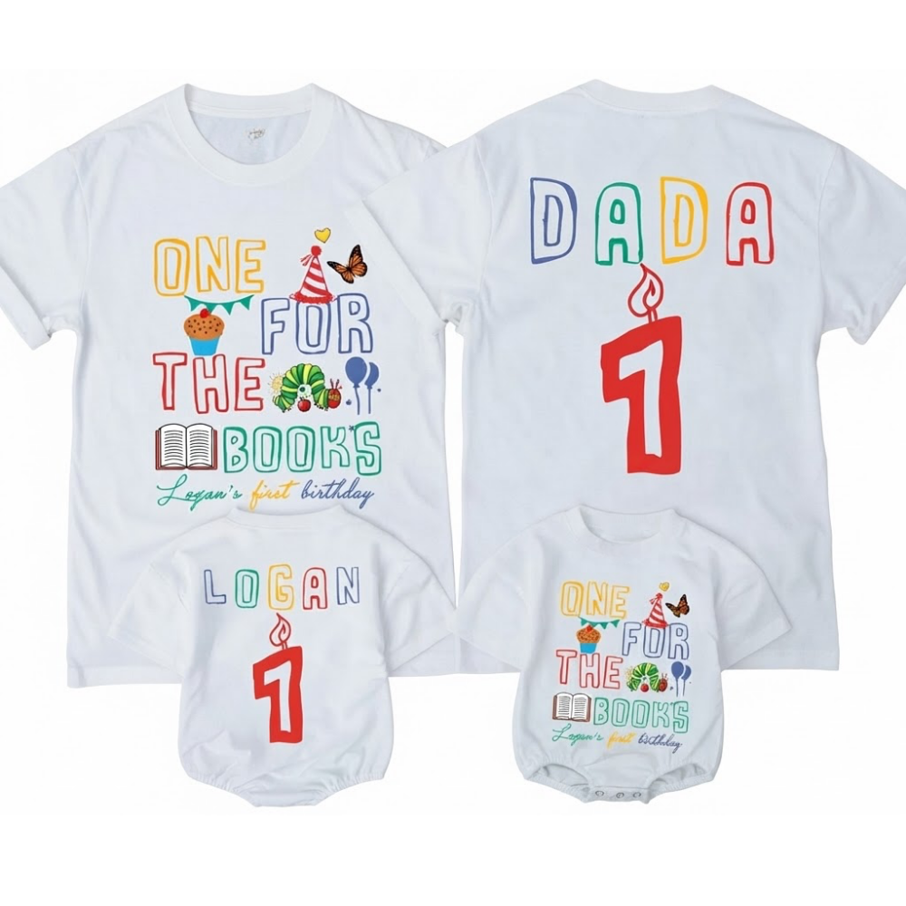 One For The Book Custom First Birthday Family T Shirt Matching, Personalized Bookworm 1st Birthday Family Shirts ET1520