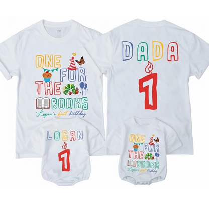 One For The Book Custom First Birthday Family T Shirt Matching, Personalized Bookworm 1st Birthday Family Shirts ET1520