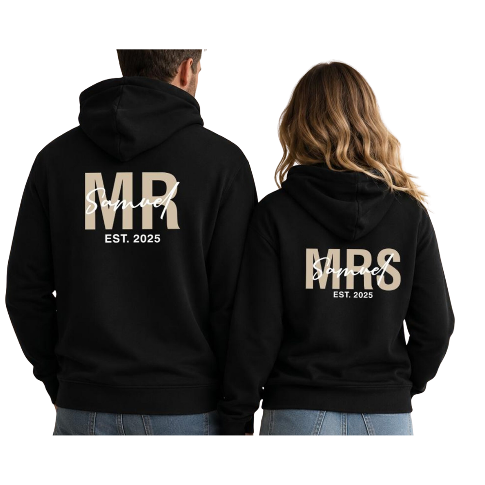 Custom Mr And Mrs Hoodies With Year, Custom Couple Newlywed Matching Hoodies ET1499