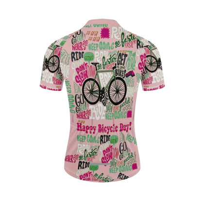 Happy Bicycle Day Don't Slow Womens Pink Cycling Short Sleeve Jersey, Funny Cycle Jersey For Womens CE0017