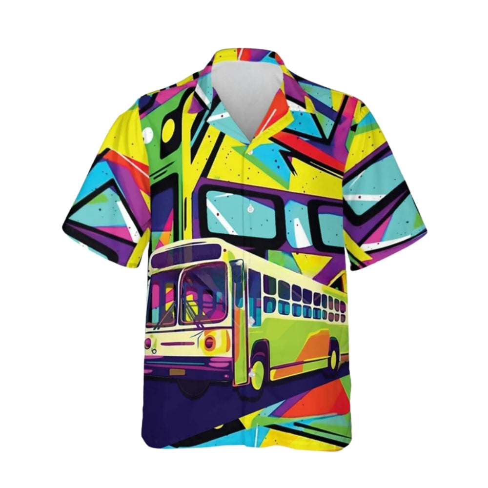 School Bus Multicolor Hawaiian Shirt For Men, School Bus Hawaiian Shirts For Driver HE0515