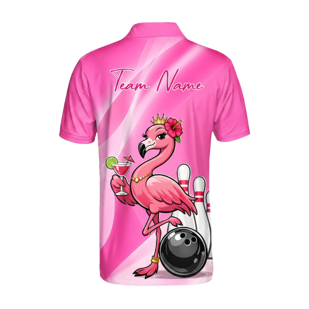 Custom Flamingo Pink Bowling Polo Shirt For Men, Custom Flamingo Bowling Team Shirts BZ0456