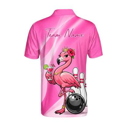 Custom Flamingo Pink Bowling Polo Shirt For Men, Custom Flamingo Bowling Team Shirts BZ0456