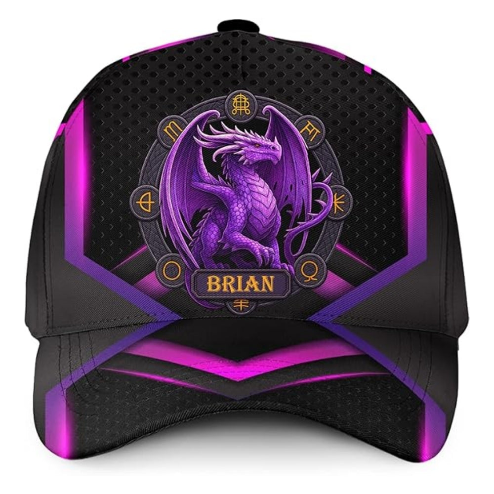 Personalized Dragon Black Purple Baseball Cap, Custom Dragon 3D Printed Hat With Name CP0470