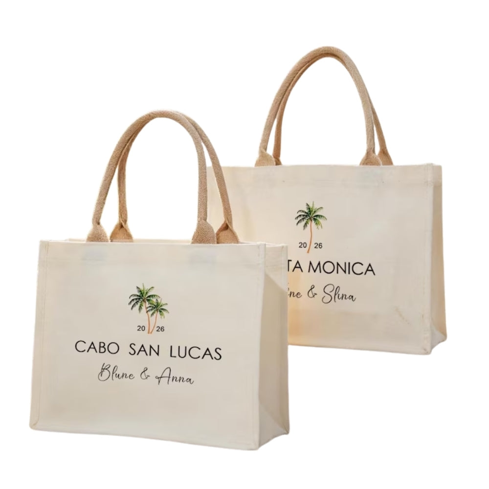 Custom Palm Tree Destination Wedding Welcome Tote Bags For Bridesmaid, Custom Destination Wedding Bags WD0168