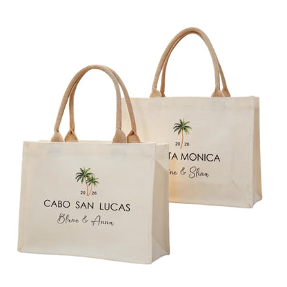 Custom Palm Tree Destination Wedding Welcome Tote Bags For Bridesmaid, Custom Destination Wedding Bags WD0168