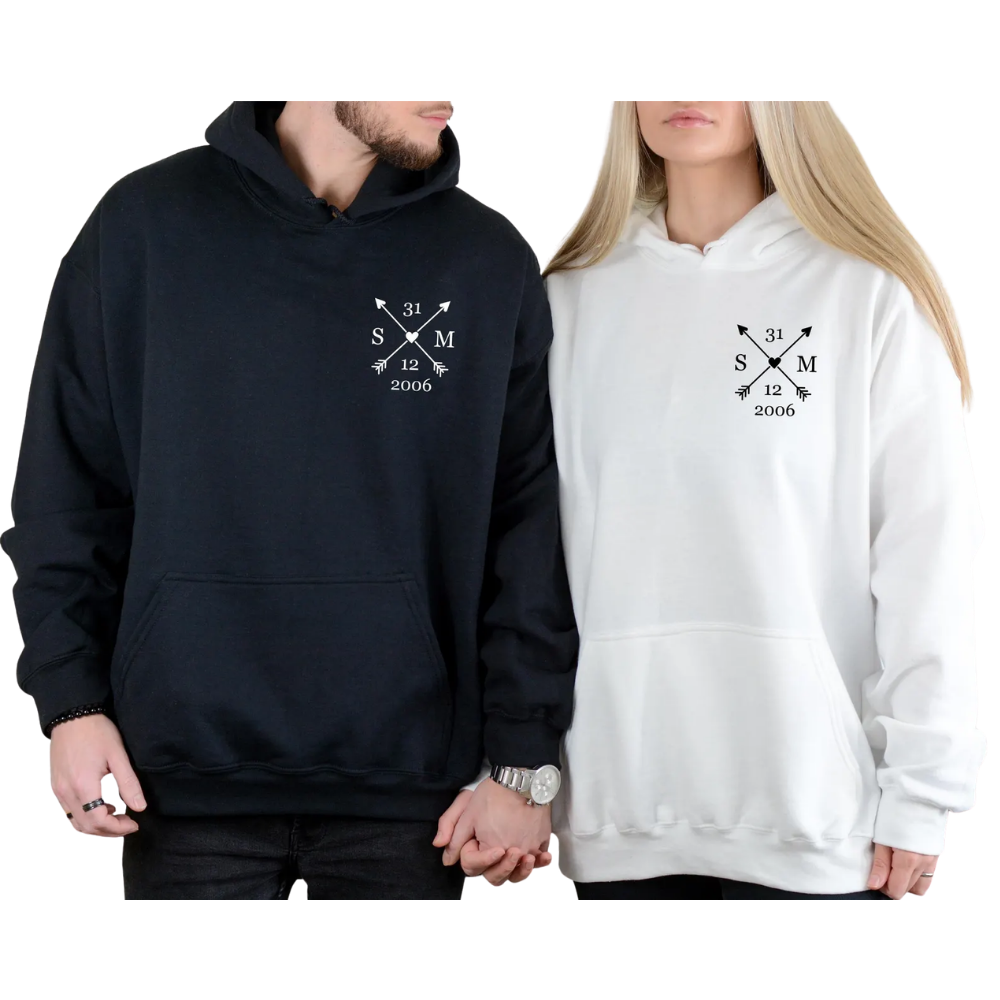 Personalized Couple Initials Matching Hoodie With Date, Custom His And Her Matching Hoodies ET1361