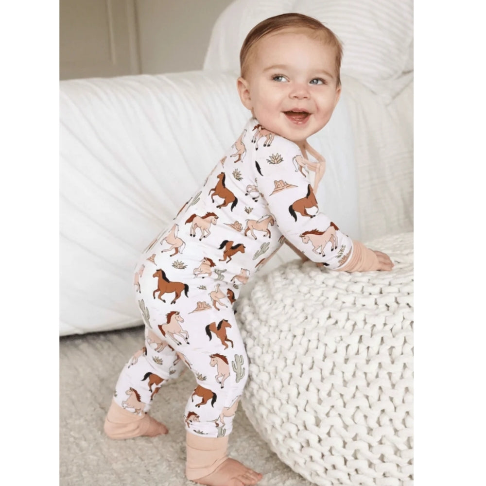 Horse Ridding Western Baby Romper Convertible Zippy, Horse Riding Convertible Romper For Baby Boy BB0670