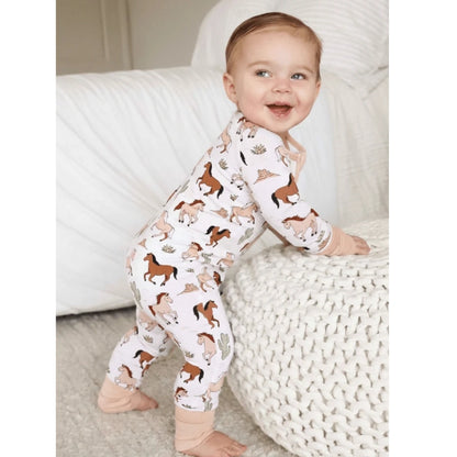 Horse Ridding Western Baby Romper Convertible Zippy, Horse Riding Convertible Romper For Baby Boy BB0670
