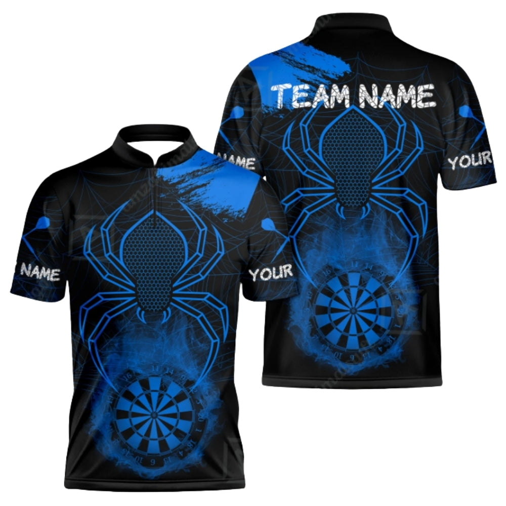 Custom Spider Black Blue Dart Jersey For Men, Custom Team Spider Darts Shirts DZ0090